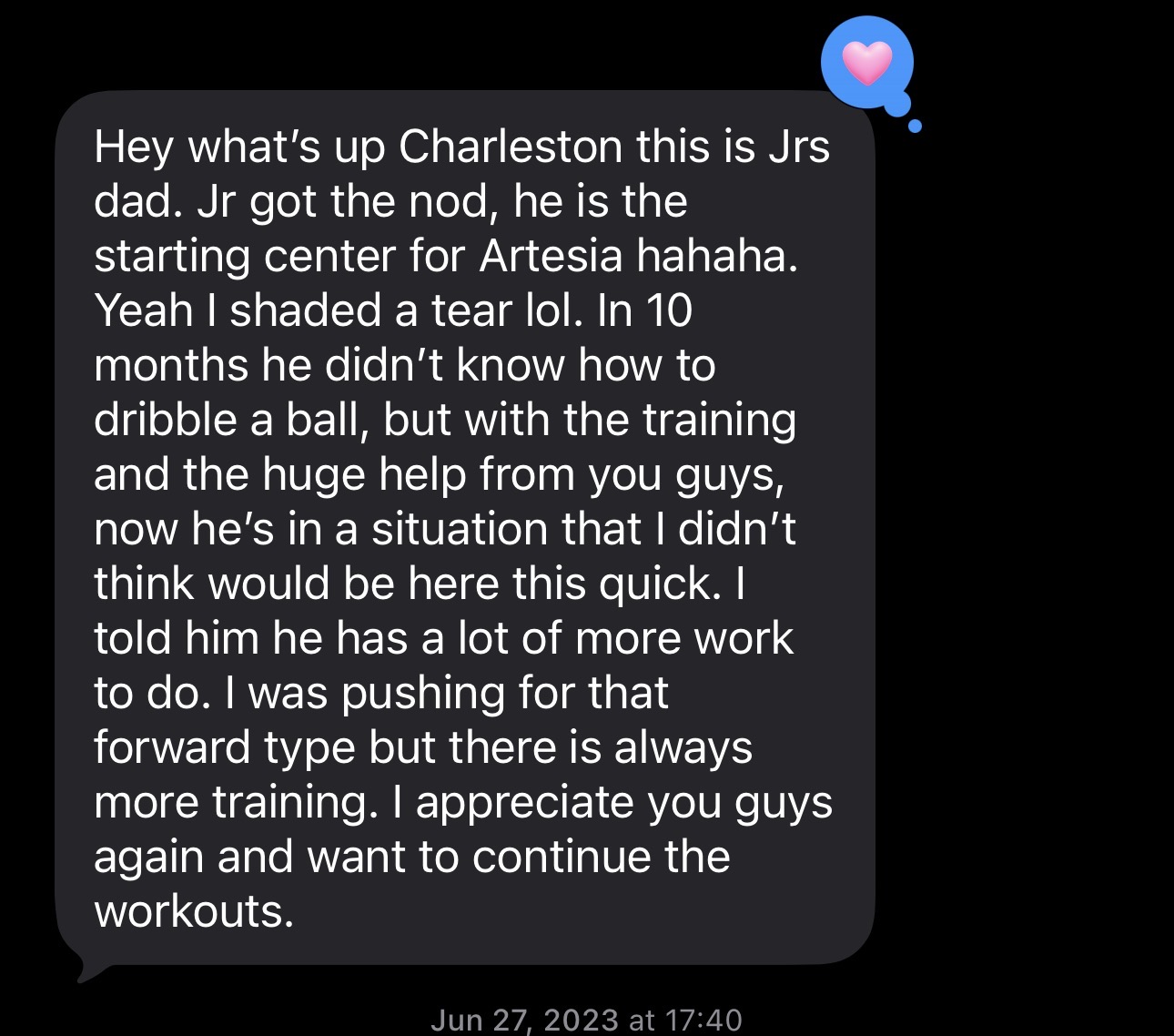 Message from Jr's Dad